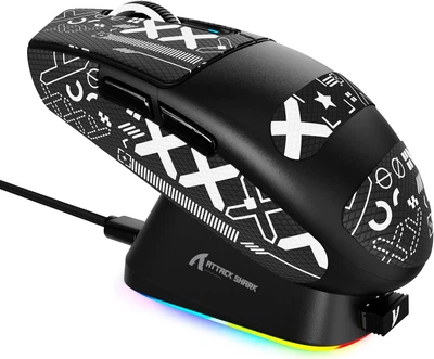 Ігрова бездротова миша Attack Shark G3 Pro Black з RGB зарядною станцією Bluetooth/USB 2.4GHz/Type-C, оптична (сенсор PixArt PAW3311), 800 - 25 000 dpi, 400 IPS, 40G, 6 кнопок, акумулятор 500 mAh, 59 г., чорна