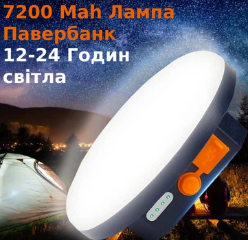 USB LED Лампа Фонарь Светильник Павербанк 7200 mAh Villini V-0020 Синий Аккумуляторный Кемпинговый Туристический Аварийный Беспроводной на Батарее Походный Ночник 76890