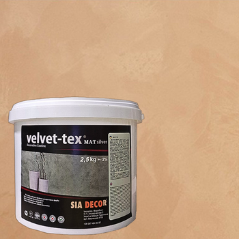 Штукатурка декоративна SIA DECOR для стін VELVET-TEX MAT silver матова напівтонка перламутрова 2,5кг