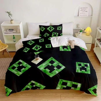 Полуторний комплект постільної білизни Minecraft з кріперами, підковдра 150×215 см, мікросатин, 4 предмети