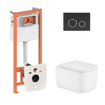 Готовое решение Qtap для ванной комнаты: подвесной унитаз Gemini Ultra Quiet 485×340×350 + комплект инсталляции Nest 4 в 1 (кругла