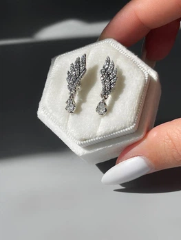 Сережки Pandora «Крила янгола» S925 ALE, жіночі, покриття сріблом, кубічний оксид цирконію