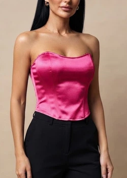 Атласний корсетний топ без бретелей s/m рожевий (40r012)