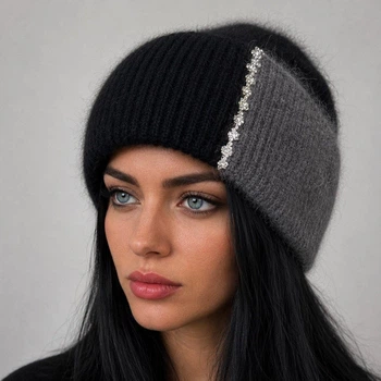 Шапка с ангоры BARS "Двухцветная" One Size серо-чёрная