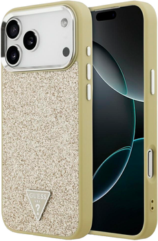 Etui plecki Guess Glitter Triangle Logo MagSafe do Apple iPhone 17 Pro Max Gold (3666339557454)