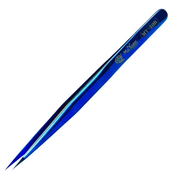 Пінцет прецизійний MaYuan MY-50B сталевий, надточний, антистатичний, прямий, Синій