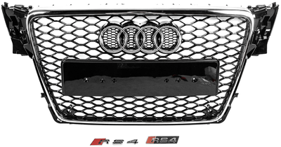 Передняя решетка радиатора RS-style V-2 черная с хромом для Audi A4 B8 2007-2015 гг