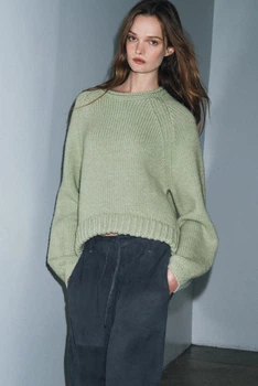 Трикотажний светр з асиметричним низом Zara 6771/003 M Зелений (06771003982М)