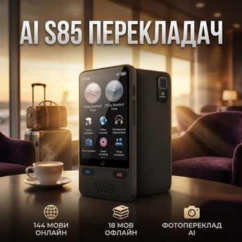 Голосовий перекладач AI S85 з WiFi для подорожей 144 мови сенсорний екран 3.54 дюйми 1500 мАг фотопереклад аудіопереклад офлайн режим Чорний