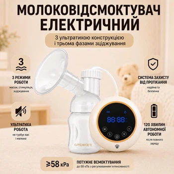 Молокоотсос электрический с ультратихой конструкцией и тремя фазами сцеживания CMBEAR ZRX-0902