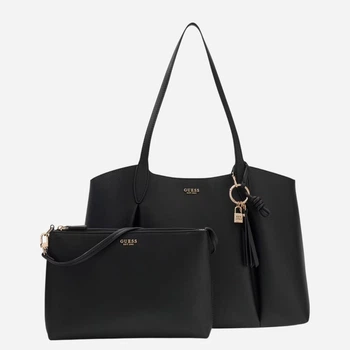 Комплект (сумка-шоппер + косметичка) женский из искусственной кожи Guess HWBG9735230-BLA Черный (800070360359)