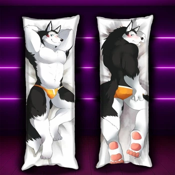 Дакимакура 150х50 см Фурри Волк Muscle Furry Подушка для обнимания аниме принт двусторонняя