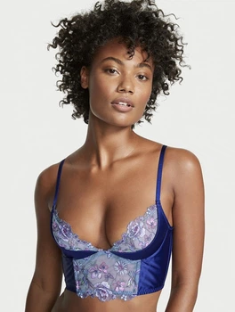 Бюстгальтер Victoria’s Secret Soft Chambray Blue Embroidered Unlined Corset Bra Top Синій 34DD