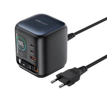 Адаптер мережевий ACEFAST GaN desktop charger with telescopic cable and smart TFT display Z10 |1USB/2Type-C,100W/3A, PD/QC|