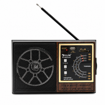 Портативный радиоприемник FM AM SW аккумуляторный с USB, радио на батарейках и от сети 220 В, коричневый