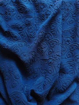 Тканина шифон 3d з об'ємним квітковим візерунком темно синій 2009/1947