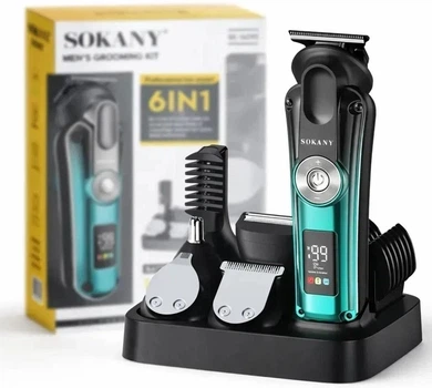 Тример Sokany SK-16093 11 в 1 з LED дисплеєм акумуляторний набір для стрижки волосся бороди вусів тіла шейвер насадка для носа та вух машинка з USB заряджанням леза з нержавіючої сталі автономна робота 120 хв для грумінгу