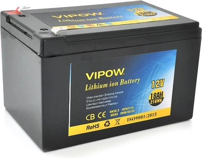 Акумуляторна батарея Vipow літієва 12 V 18A з елементами Li-ion 18650 з вбудованою ВМС платою (3S9P) (VP-12180LI)
