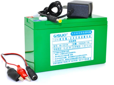 Аккумуляторная батарея QiSuo литиевая 12V 10A с элементами Li-ion 18650 + зарядное устройство 12.6V/1A + крокодилы (QS-12010ACH)