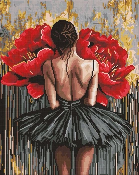 Алмазная мозаика без подрамника Балерина с красными пионами ©art_selena_ua 40x50 AMC20167 Идейка