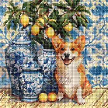 Алмазна мозаїка Коргі та лимони ©art_selena_ua 40x40 AMO20217 Ідейка