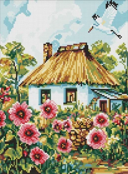 Алмазная мозаика Мальвы у дома ©art_selena_ua 30x40 AMO8266 Идейка