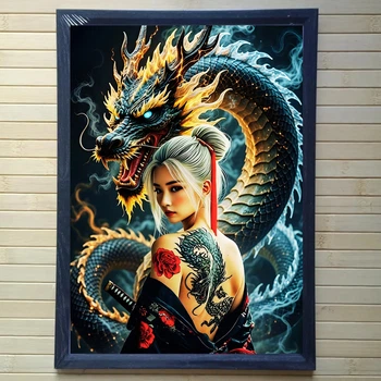 Постер Дівчина з драконом + рамка А4 (27659)