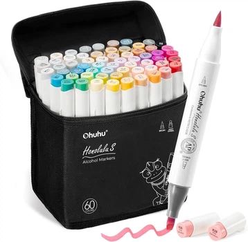 Спиртовые маркеры для скетчинга кисть и долото Ohuhu 60 Colors Dual Tips Alcohol Art Markers Brush & Soft Chisel Honolulu S