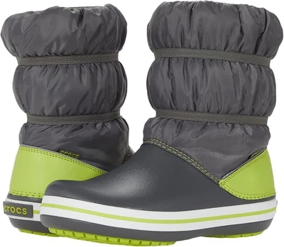 Дитячі крокси чоботи для хлопчика Crocs Crocband Winter Boot Grey/Green (24-25, сірий)