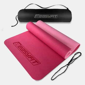 Килимок для йоги та фітнеса EasyFit TPE+TC 6мм двошаровий + Чохол рожевий з св. рожевим