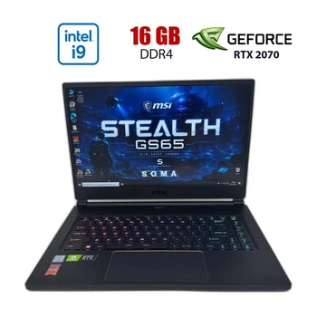 Игровой ноутбук MSI Stealth GS65 8SF / 15.6" (1920x1080) IPS / Intel Core i9-9980HK (8 (16) ядер по 2.40 - 5 GHz) / 16 GB DDR4 / 1000 GB SSD / nVidia GeForce RTX 2070 Max-Q, 8 GB GDDR6, 256-bit / WebCam б/у