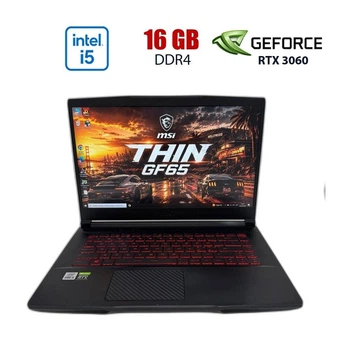 Ноутбук Б-клас MSI GF65 Thin 10UE / 15.6" (1920x1080) IPS / Intel Core i5-10500H (6 (12) ядер по 2.50 - 4.5 GHz) / 16 GB DDR4 / 512 GB SSD / nVidia GeForce RTX 3060, 6 GB GDDR6, 192-bit / WebCam б/в