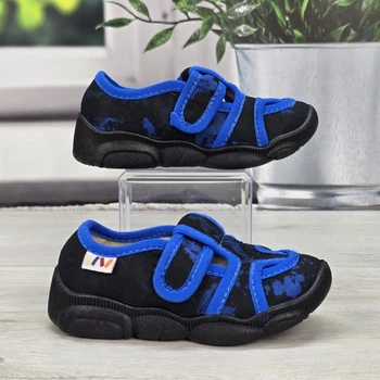 Тапочки детские для мальчика Weestep черные с синим на липучках 31р (19,7 см) 7266