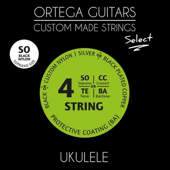 Струни для укулеле сопрано Ortega Custom Select Black Nylon UKSBKSO, 24-36