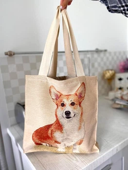 Сумка гобеленова CORGI-SM анімалістична 49% бавовна 37х40 см бежевий