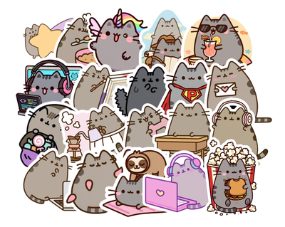 Набор голографических стикеров Кот Pusheen - 20 шт. - Виниловые наклейки для разных поверхностей