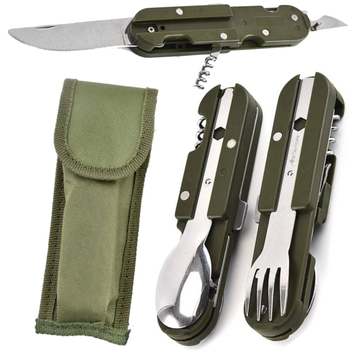 Мультитул JB Tacticals 8 в 1 Туристичний Набір Зелений з Чохлом