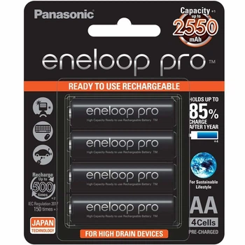 Аккумуляторы PANASONIC Eneloop Pro AA 2550mAh BK-3HCDE блистер 4*AA