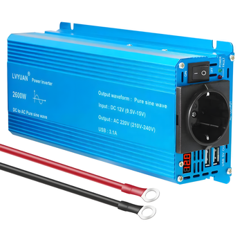 Инвертор Lvyuan 1300w/2600w 12-220v pure sine чистый синус, преобразователь напряжения 12в 220в синий