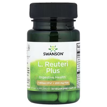Пробиотик Swanson L. Reuteri Plus 30 капсул, лактобактерии реутери 7 млрд КОЕ с пребиотиком ФОС
