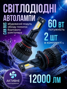 Автолампы светодиодные H7 лед лампочки 2x60W 12000Lm 6000K с обманкой CANBUS в фары автомобиля ближний или дальний свет лампы в машину комплект 2шт охлаждение вентилятором замена галогена PX26d с драйвером автомобильные Decker led PL-07
