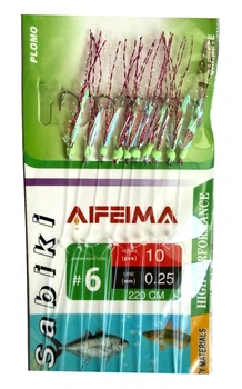 Самодур AFEIMA SABIKI ART 20046 No 6 (10 крючков) серебро, галогеновий угол (ставрида, сарган, луфарь)