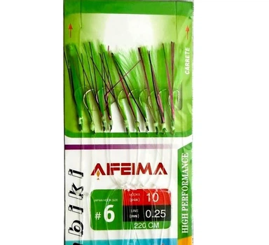 Самодур AFEIMA SABIKI ART 20068 No 6 (10 крючков) зеленый с люриксом (ставрида, сарган, луфарь)