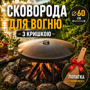 Набір мангал сковорода з диску Steel сковорода для мангала на ніжках 60 см чорна металева туристична сковорода з кришкою для багаття та пікніка