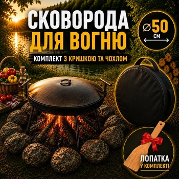 Мангал сковорода из диска Steel сковорода для мангала на ножках 50 см сковорода мангал с крышкой для пикника чёрная металлическая + чехол для хранения