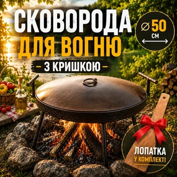 Набор мангал сковорода из диска Steel сковорода для мангала на ножках 50 см чёрная металлическая туристическая сковорода с крышкой для костра и пикника