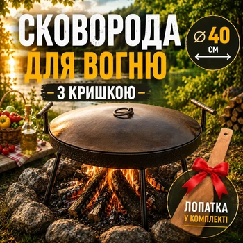 Набір мангал сковорода з диску Steel сковорода для мангала на ніжках 40 см чорна металева туристична сковорода з кришкою для багаття та пікніка