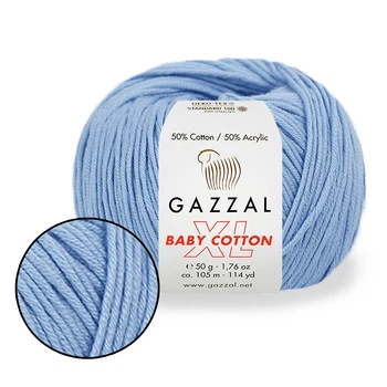 Пряжа Gazzal XL Baby Cotton, Блакитний №3423, нитка 50г/105м Газзал Бебі Коттон ХЛ в'язання, напівбавовна для спиць і гачка