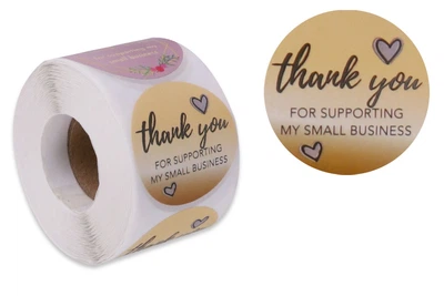 Наклейки стікери "Thank you", різнокольорові, круглі 3.8 см, 500 шт./рулон, самоклеючі етикетки для пакування подарунків, товарів ручної роботи