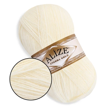 Alize Angora Gold, Молочный №62 – тонкая пряжа с ангорой, 100 г/550 м, акрил 80% / шерсть 20% - для вязания свитеров, шарфов, шалей